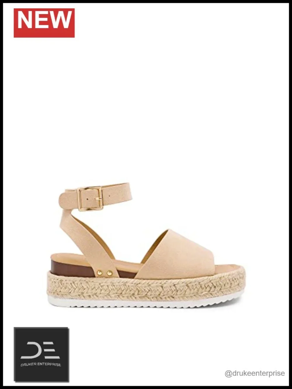 Woven Jute Platform Wedge Sandals with Adjustable Ankle Strap